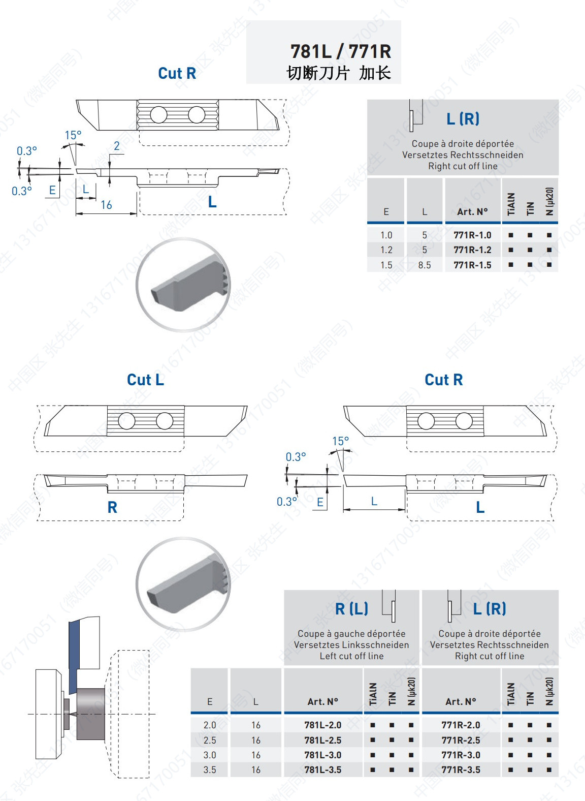 771R/781L/RU/XF/D 加长切断刀片