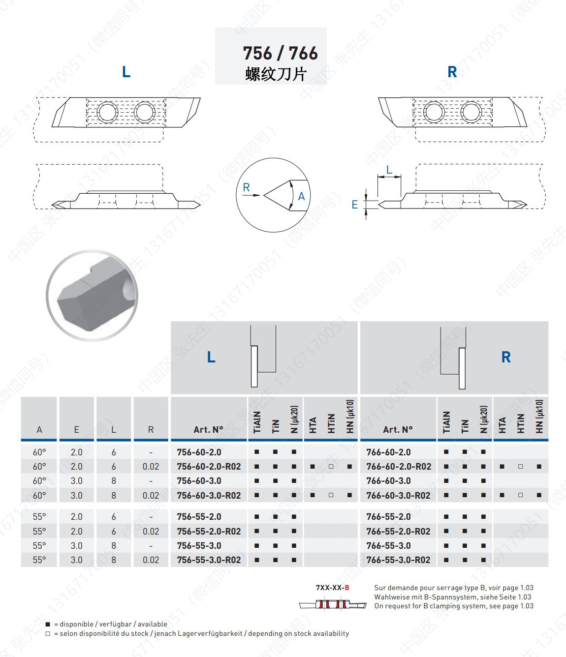 756/766/AG60°/M/ZX 螺纹刀片
